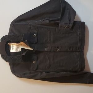 OPB Original Paperbacks Black Denim Button-Front Jacket Sherpa Collar, Small